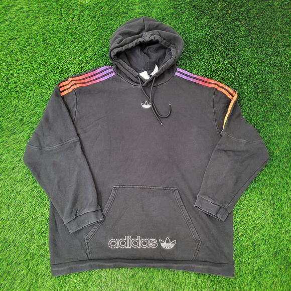 ADIDAS Trefoil Stripes Hoodie XL 26x28 Faded Black Baggy - Picture 1 of 16